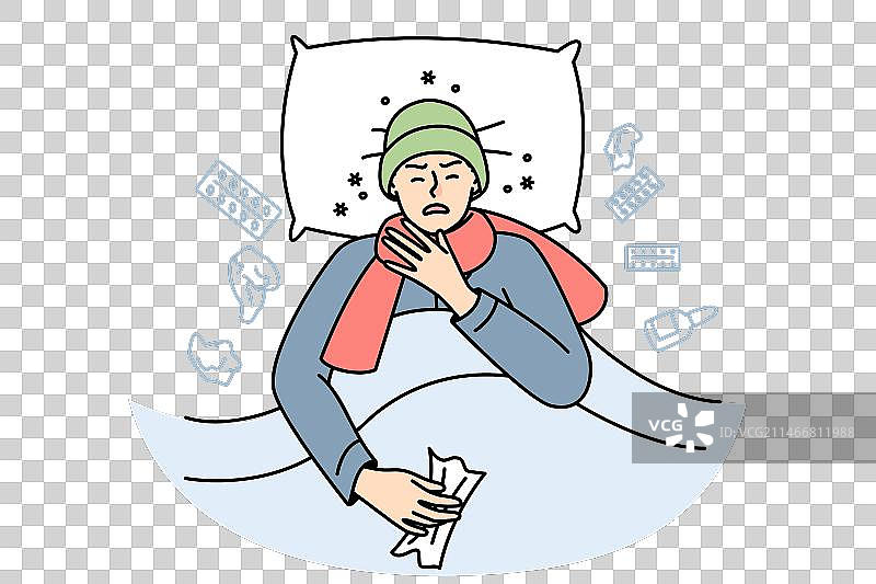因感冒、流感或喉咙痛而难受的男人图片素材