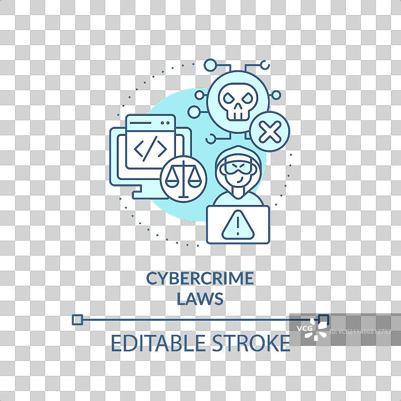 网络犯罪法律概念2D细线蓝色图标图片素材