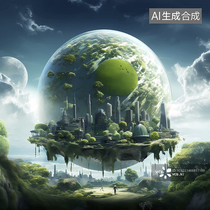 【AI数字艺术】绿色环保地球建模图片素材