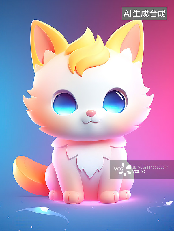 【AI数字艺术】3d立体插画c4d可爱卡通风格猫咪渐变玩具猫设计白背景图片素材