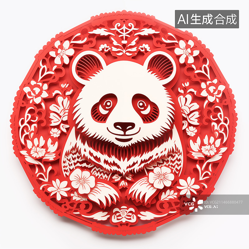 【AI数字艺术】中国风大熊猫窗花贴纸剪纸插画图片素材