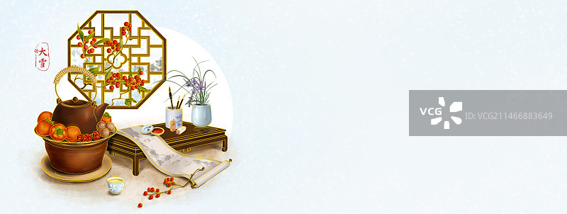 冬季大雪节气插画围炉煮茶背景图片素材