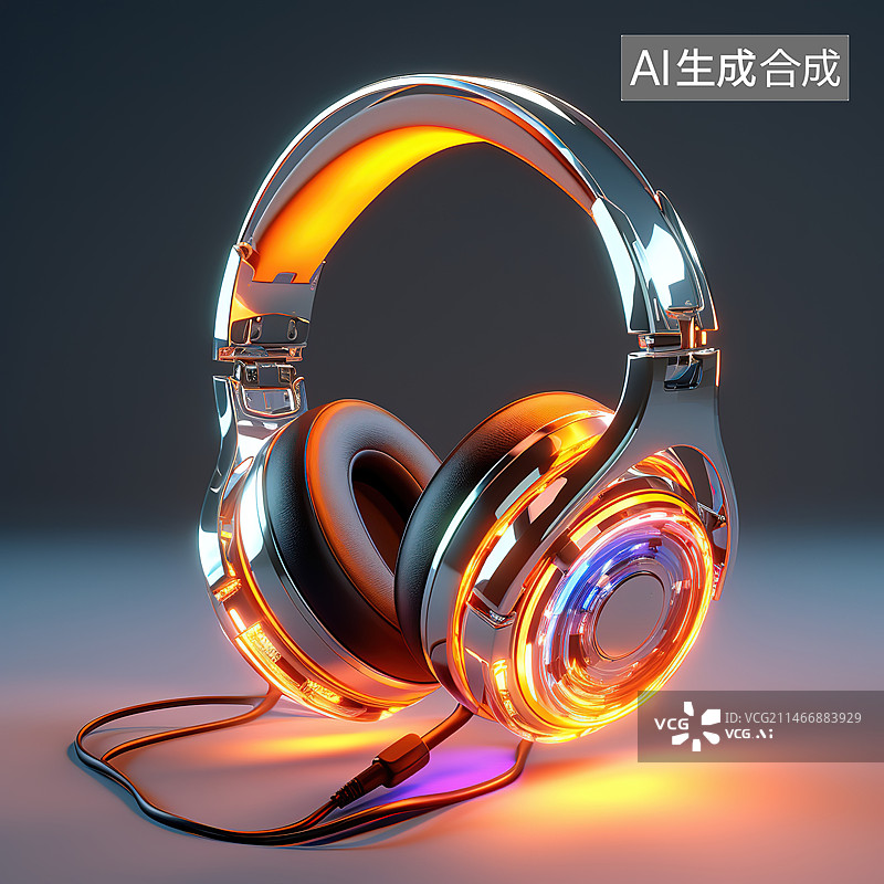 【AI数字艺术】黑色背景下耳机和耳机的特写镜头图片素材