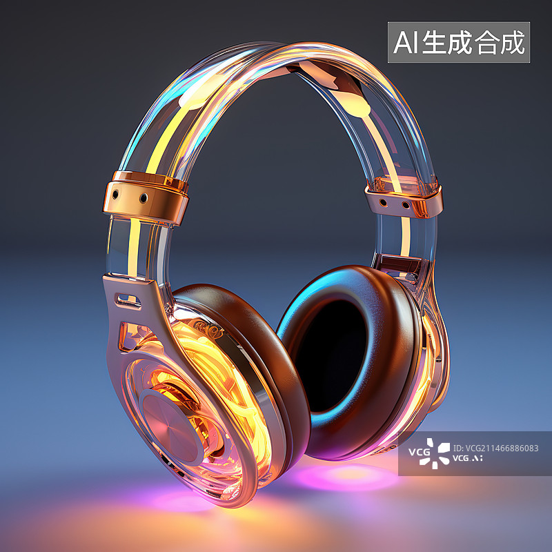 【AI数字艺术】彩色背景下耳机和耳机的特写镜头图片素材