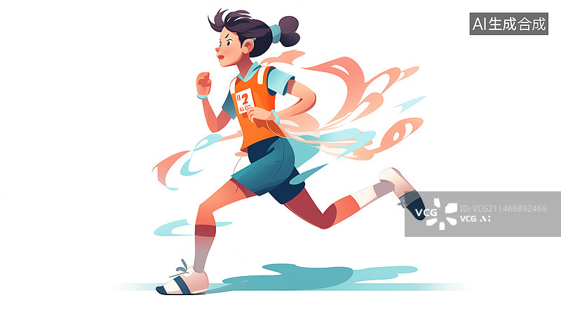 【AI数字艺术】人物，跑步，马拉松，运动，健康，运动员，扁平风，插画，插图，模版，海报，元素，白色，动感，电商，背景图片素材
