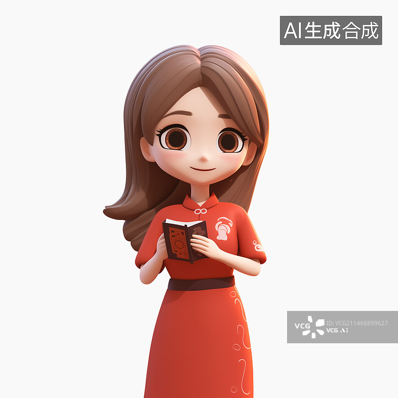 【AI数字艺术】手里拿着一本书的卡通女孩图片素材