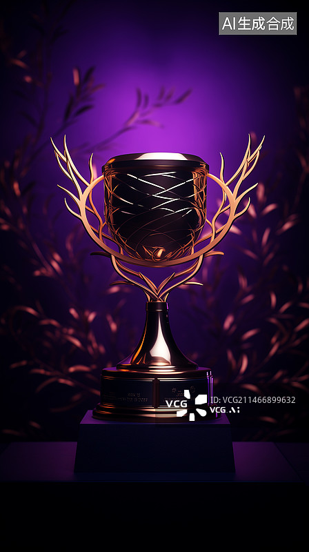 【AI数字艺术】彩色背景下桌上奖杯的特写镜头图片素材