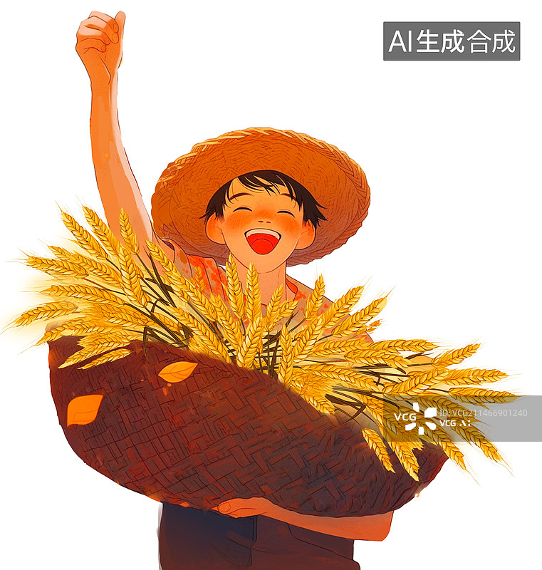 【AI数字艺术】收获小麦的男孩图片素材