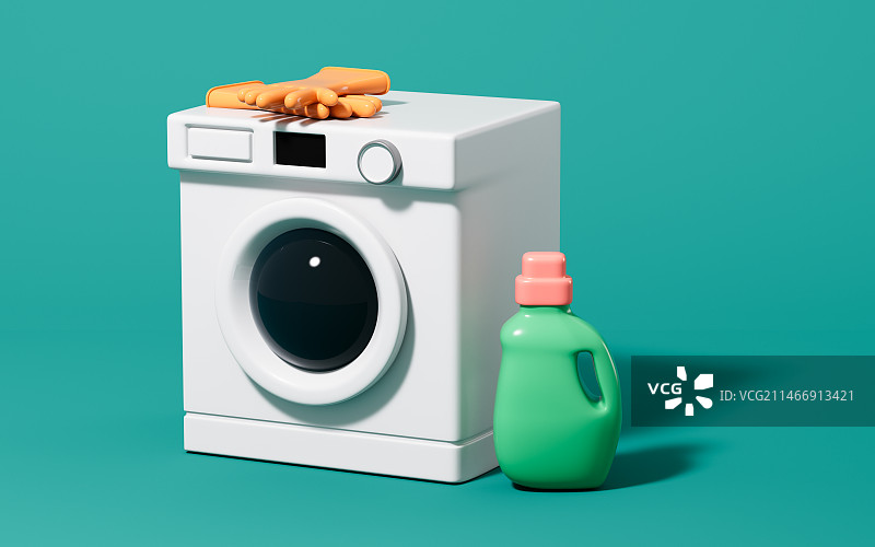 卡通洗衣机和洗衣液3D渲染图片素材
