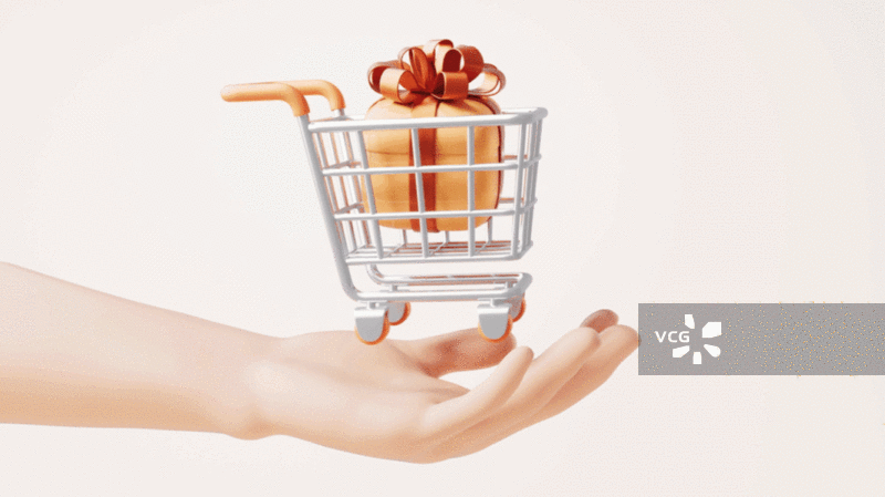 手部拿着的购物车循环动画3D渲染图片素材