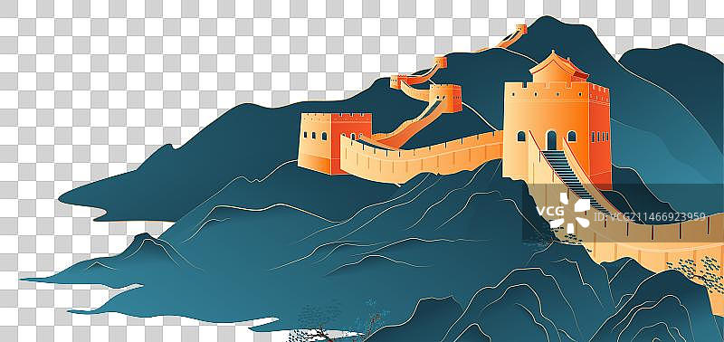 背景国庆中国建筑地标元素矢量插画之长城图片素材