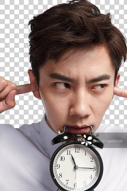 商务青年男人拿着闹钟图片素材