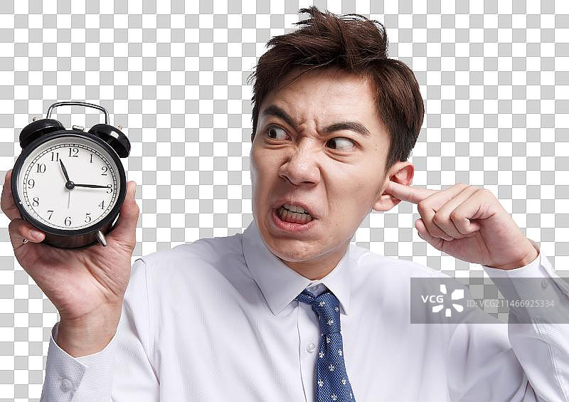 商务青年男人拿着闹钟图片素材
