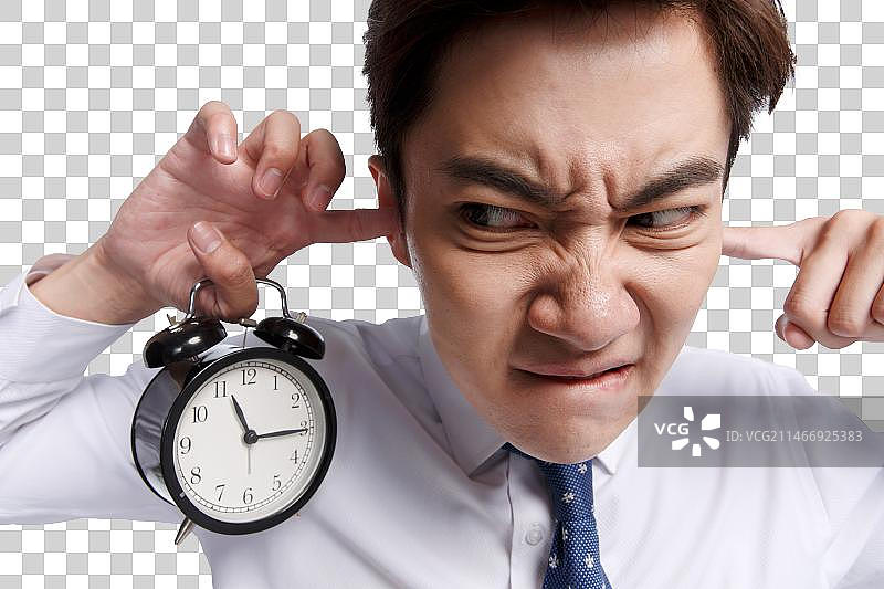 商务青年男人拿着闹钟图片素材