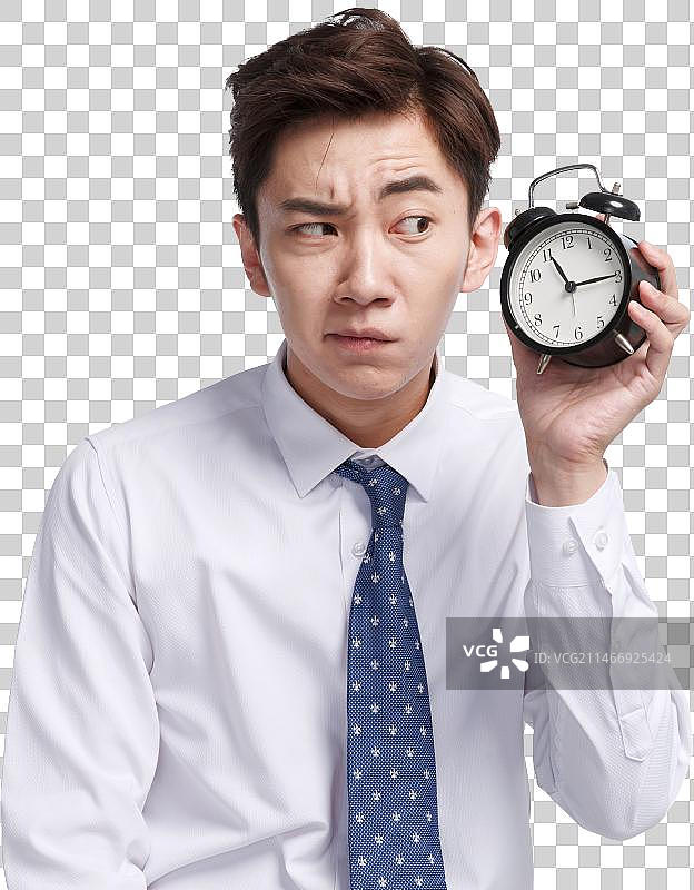 商务青年男人拿着闹钟图片素材