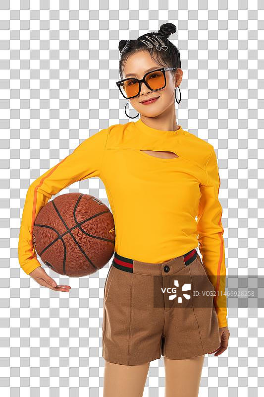 年轻女孩和篮球图片素材