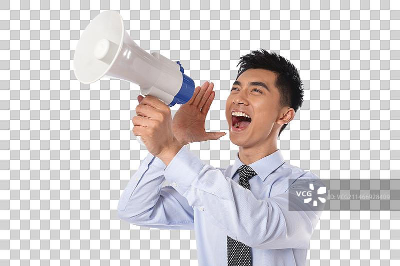 商务男士拿着话筒大喊图片素材