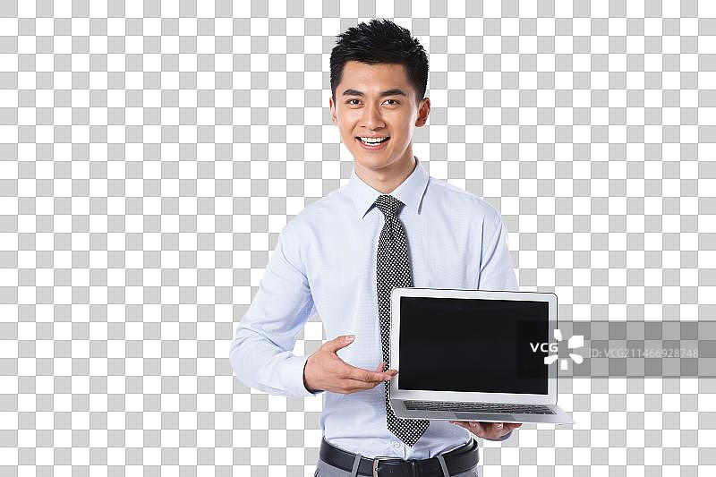 商务男士展示笔记本电脑图片素材