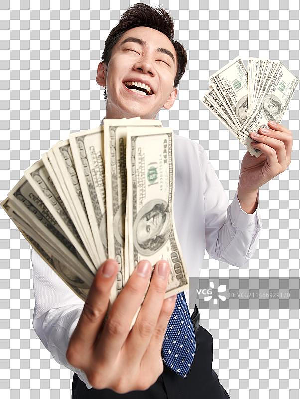 商务青年男人拿着美元图片素材