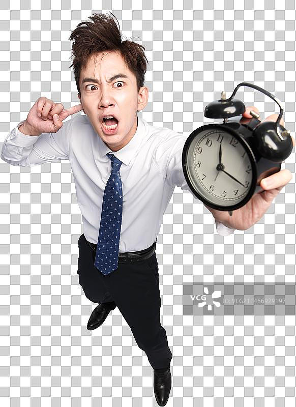 商务青年男人拿着闹钟图片素材