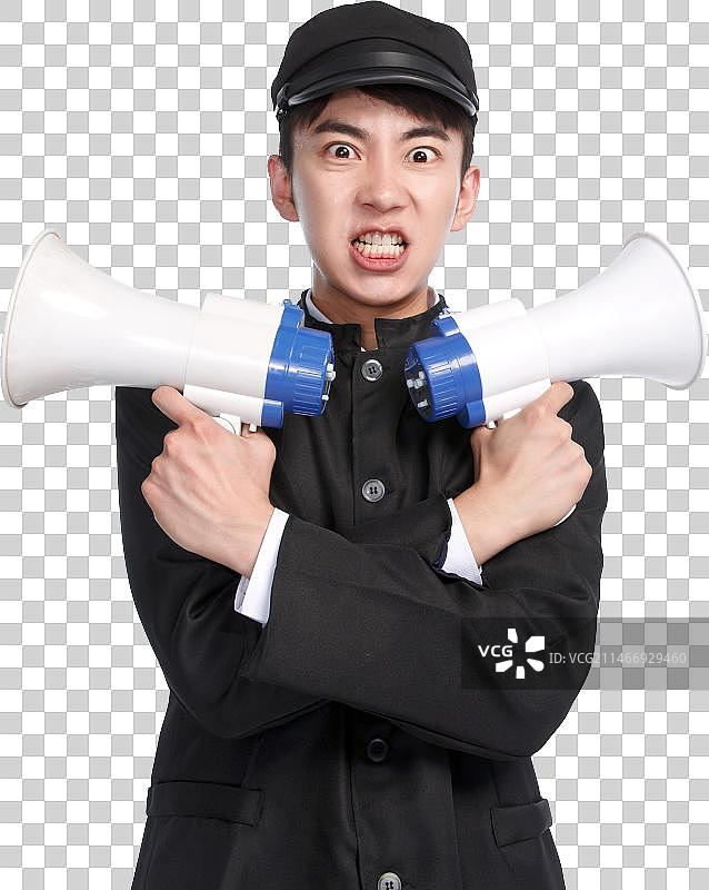复古青年男人使用扩音器图片素材