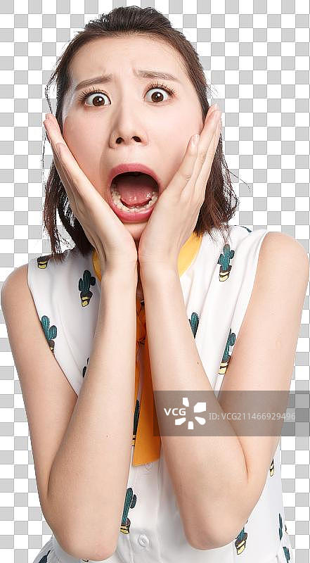 面部表情震惊的青年女人图片素材