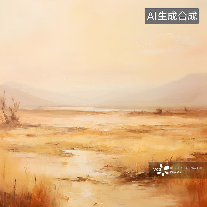 【AI数字艺术】AIGC:枯黄的草地 户外风景 自然  水墨画 背景 节气图片素材