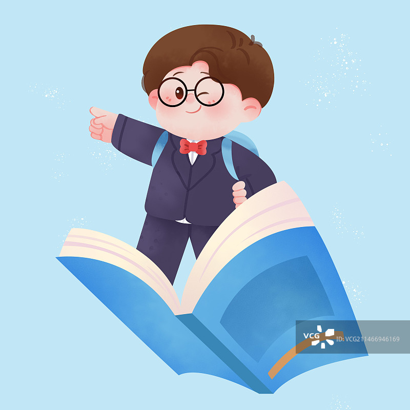 站在书本上的男学生图片素材