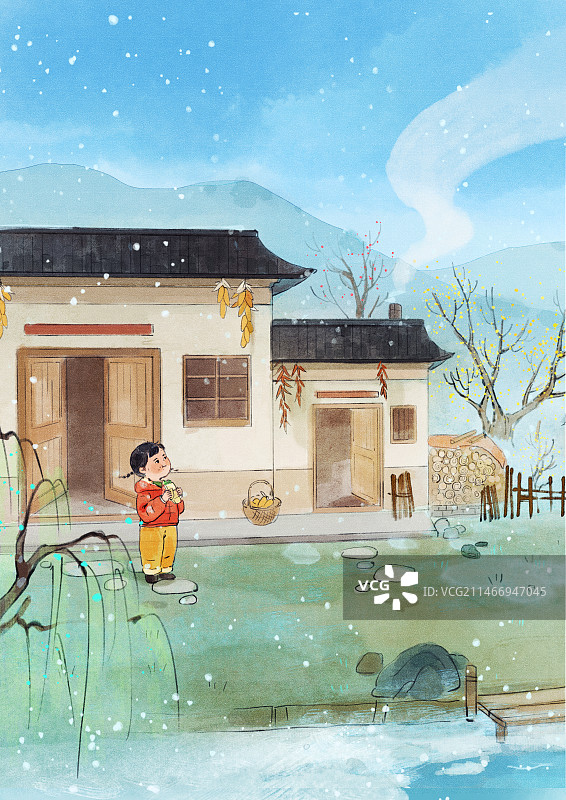 冬天乡村田野下雪风景图片素材