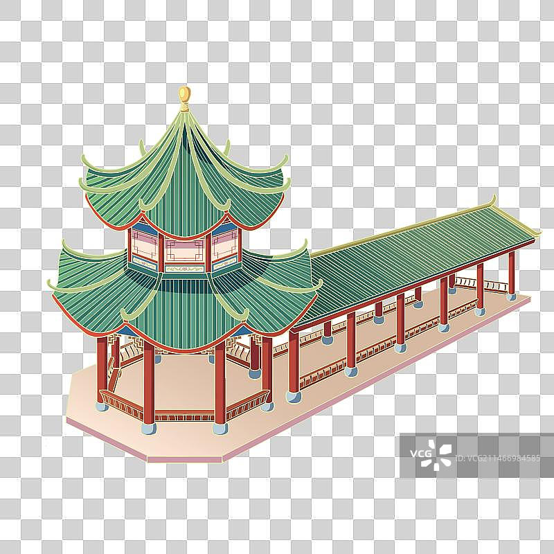 国潮风格中式建筑古代建筑凉亭八角亭图片素材