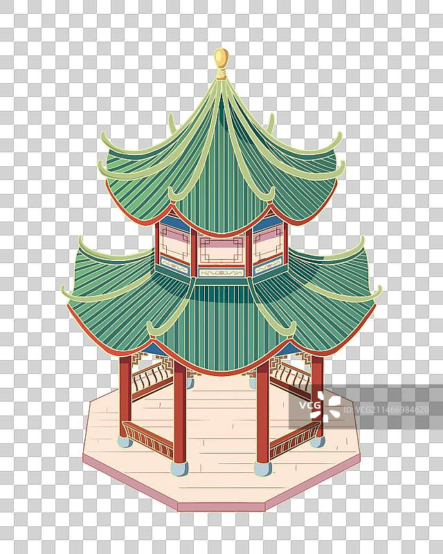 国潮风格中式建筑古代建筑凉亭八角亭图片素材