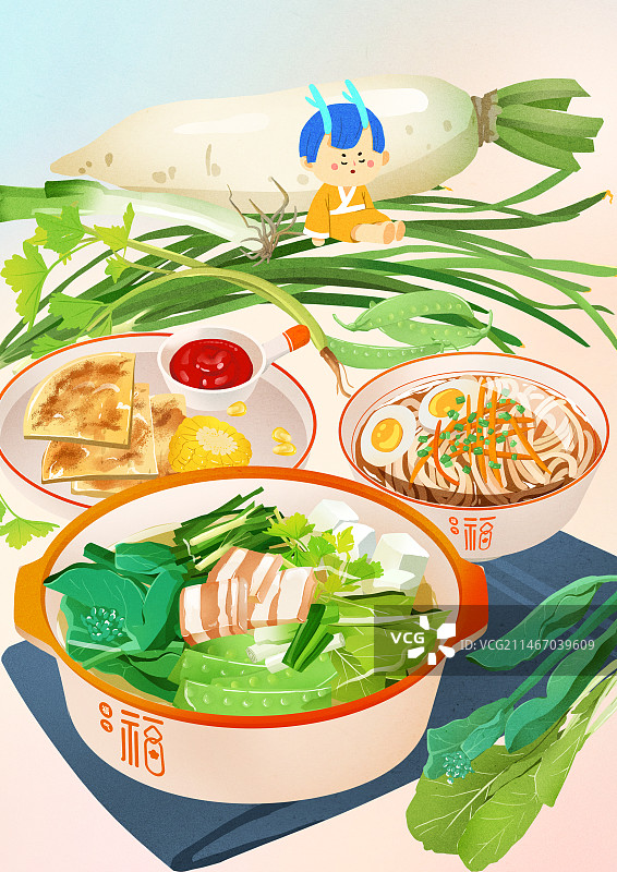 年俗正月初七七宝羹长寿面图片素材