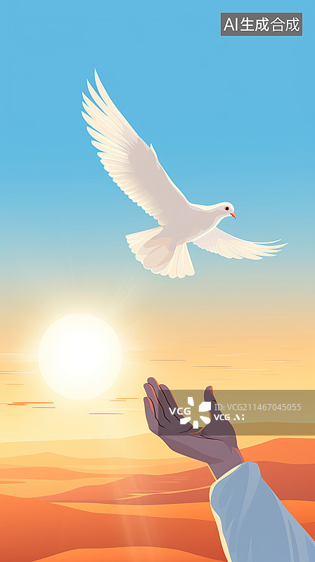 【AI数字艺术】放飞和平鸽插画图片素材