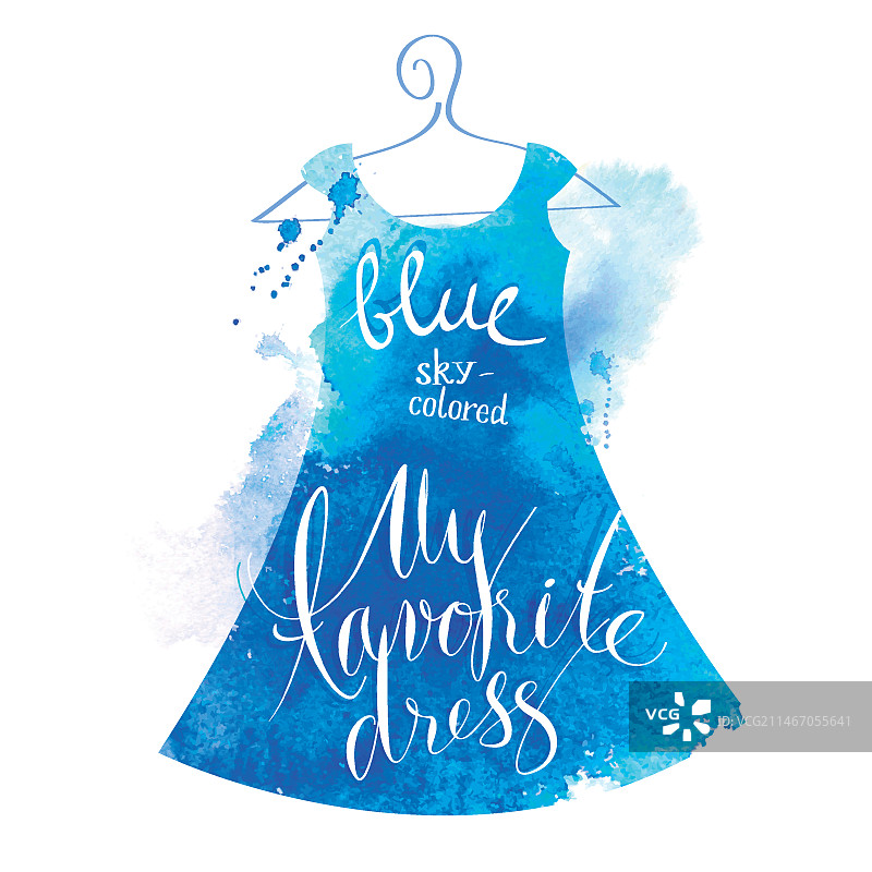 蓝色水彩连衣裙文字设计图片素材