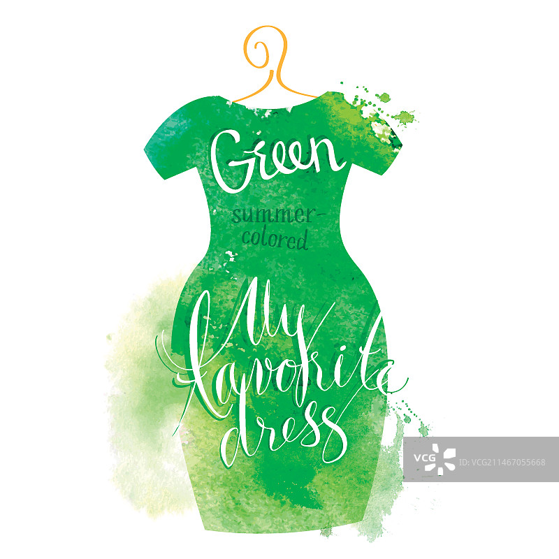 绿色水彩连衣裙上的手写字母图片素材