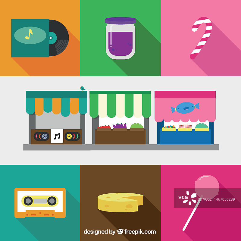 音乐、水果和糖果摊位图片素材