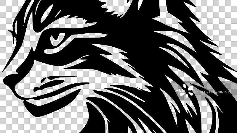 黑白孤立的野生猫科动物图标图片素材