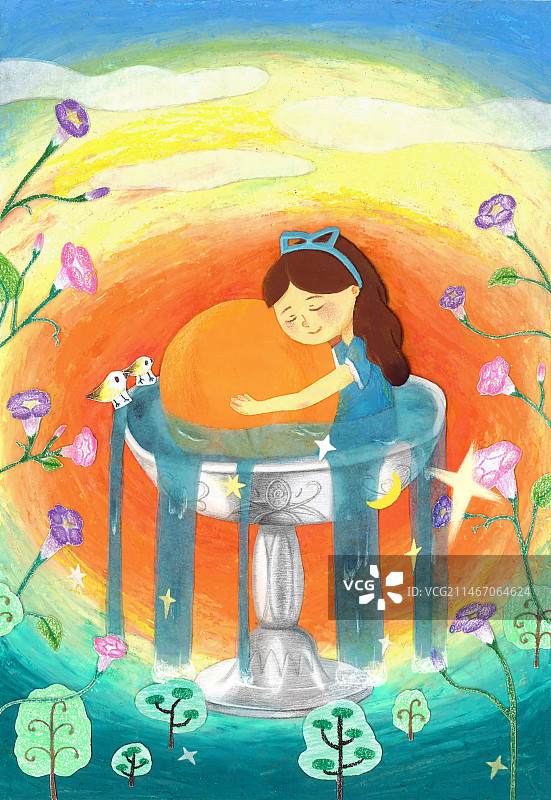 单页童书插画早上好图片素材