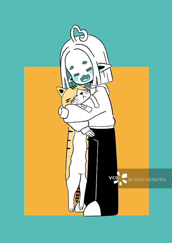 小精灵女孩和一条猫图片素材