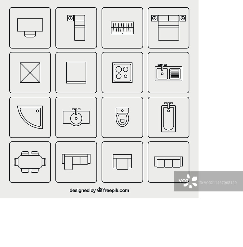 建筑平面图中使用的家具符号图片素材