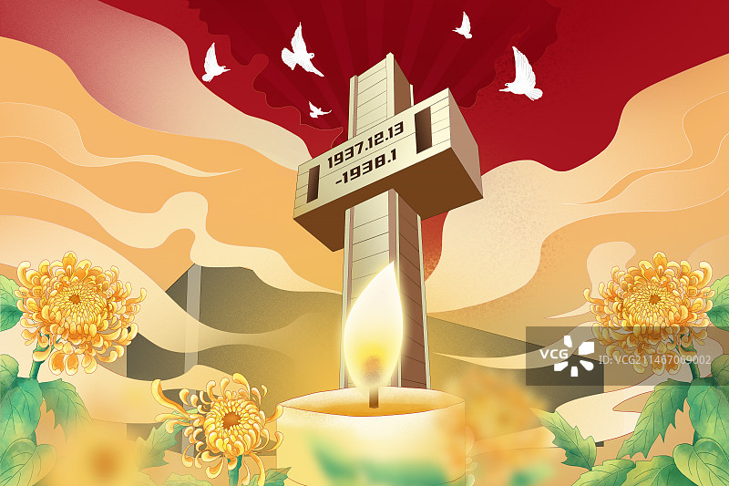 手绘中国公祭日 燃烧蜡烛 缅怀烈士纪念英雄图片素材