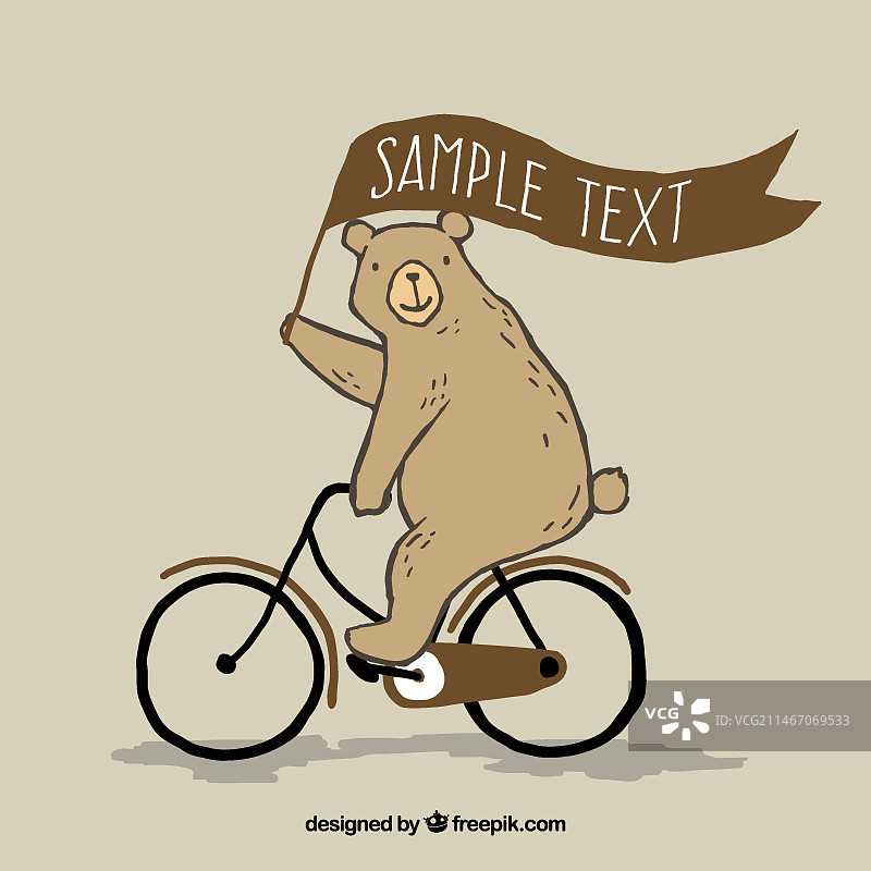 手绘熊骑自行车图片素材