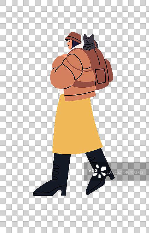 主人在秋天带宠物户外散步，女子相伴图片素材