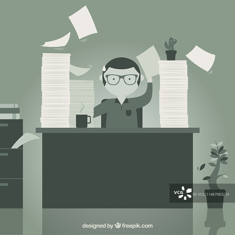 黑白风格的办公室职员插画图片素材