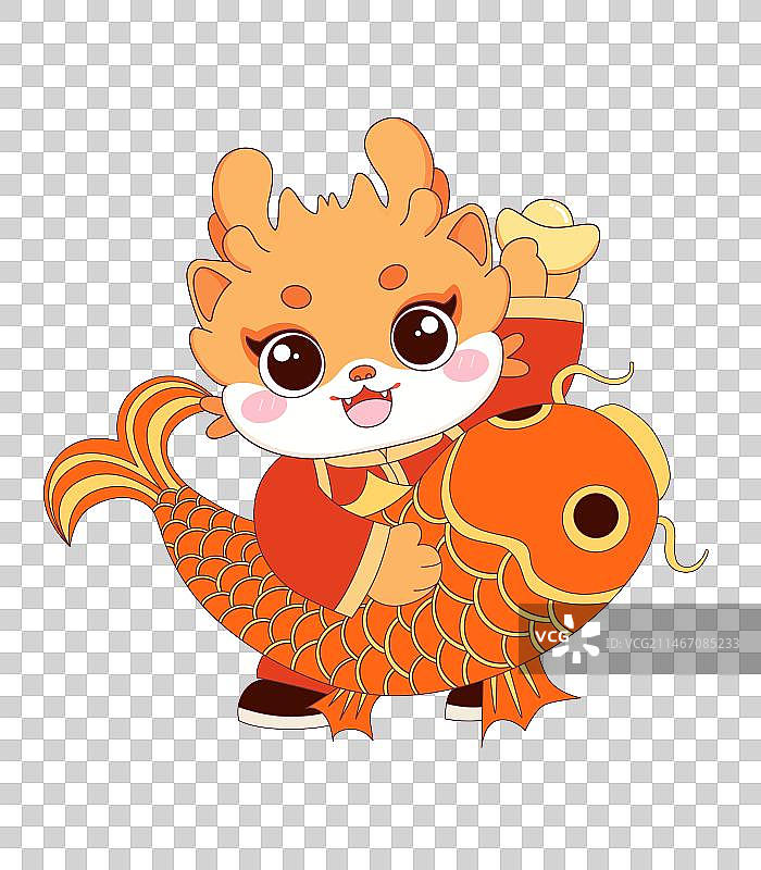 国潮年春节卡通龙年年有余插画图片素材