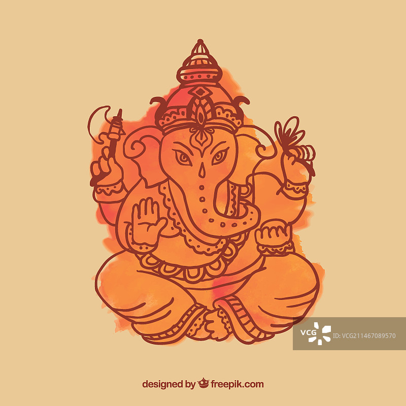 水彩象头神图片素材