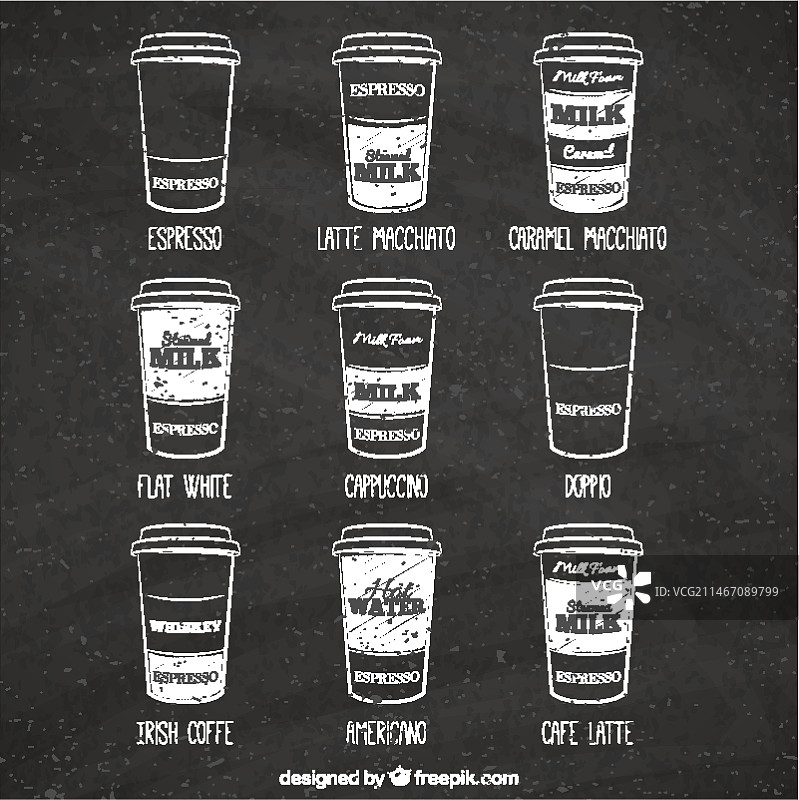 手绘在黑板上的各种咖啡图片素材