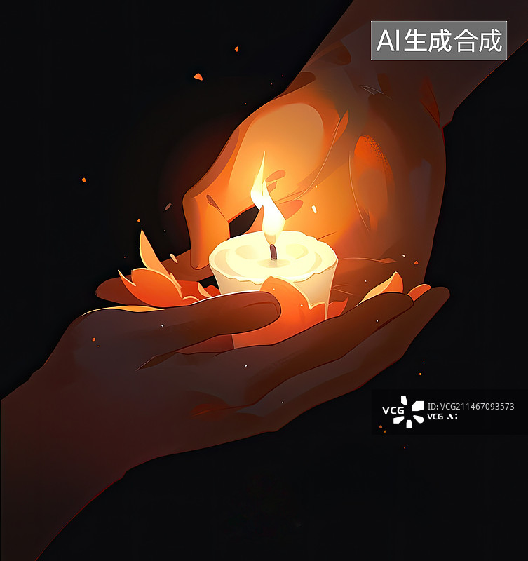 【AI数字艺术】一双手正在捧着燃烧的蜡烛图片素材