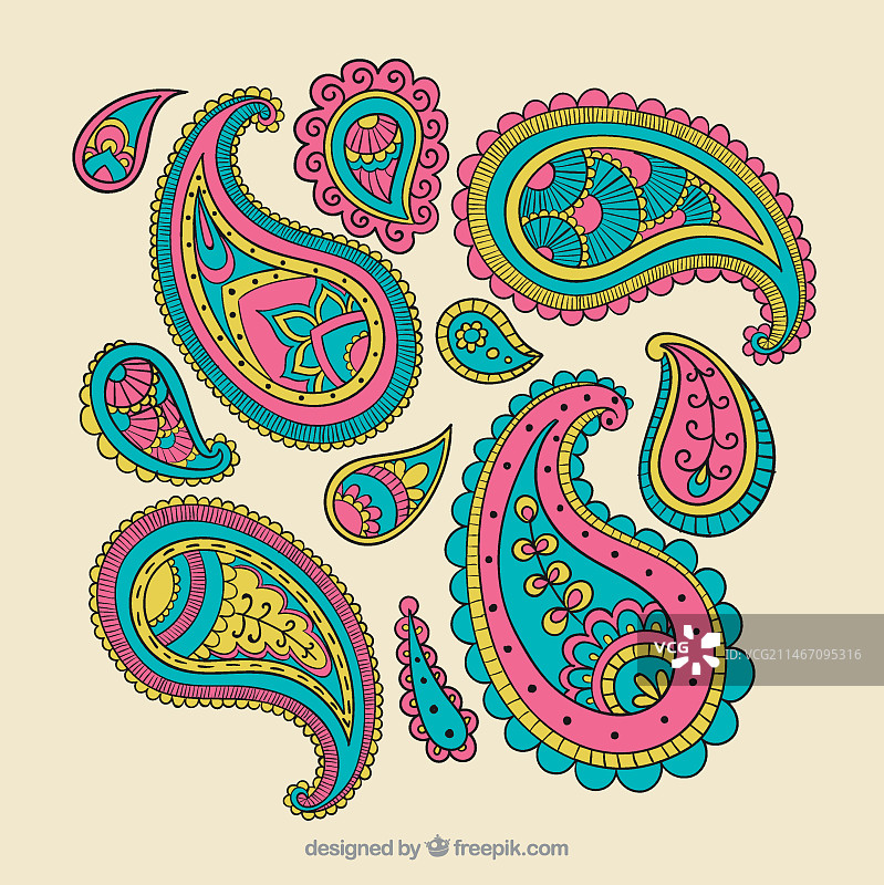 彩色佩斯利花纹装饰图片素材