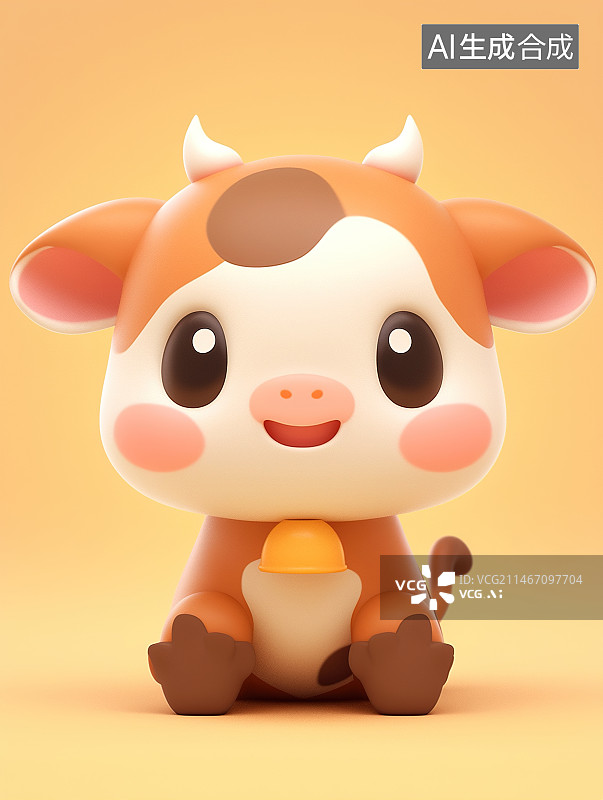 【AI数字艺术】三维可爱的小牛图片素材